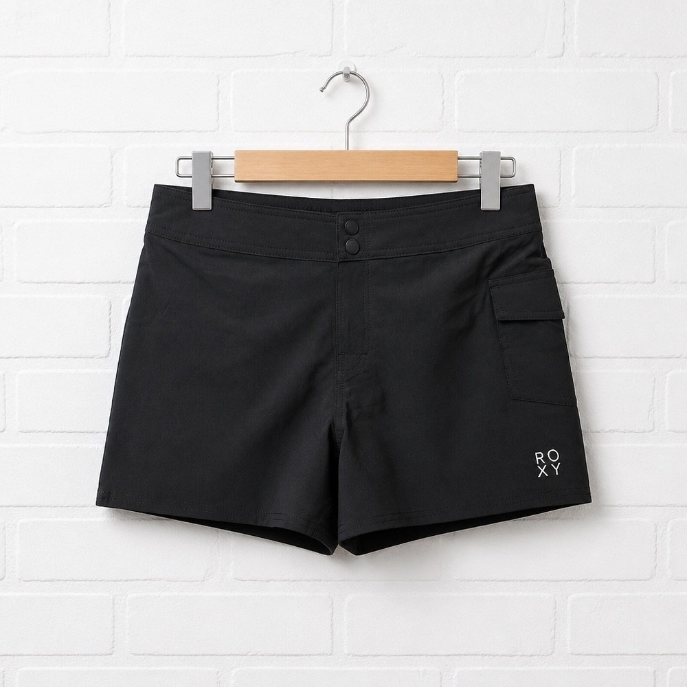 NWT Large Roxy Board Shorts Womens Black Cargo Pocket Elastic Back Surf